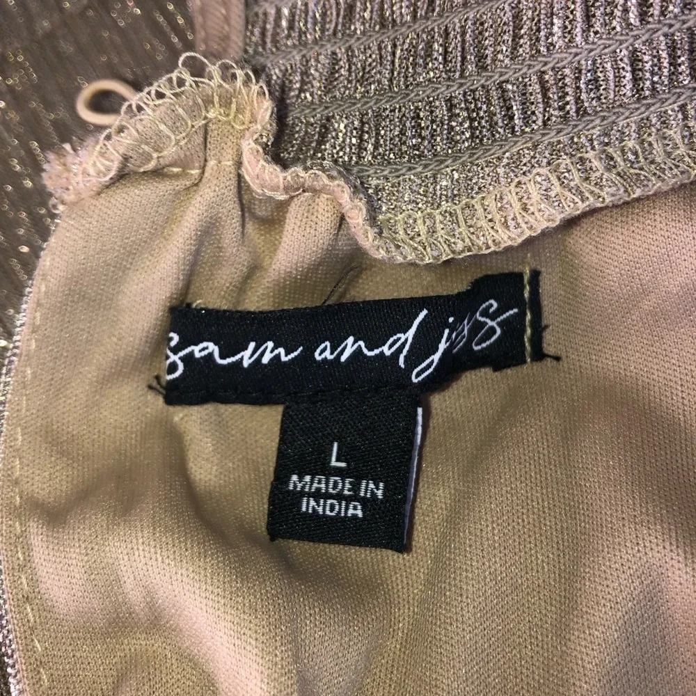 Sam & Jess Semi-Sheer Tiered Ruffle Mock turtleneck Dress Shimmer Gold S…